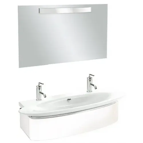 Комплект мебели для ванной Presqu'ile 130 см, белый блестящий, с выдвижным ящиком, с 2 отверстиями под смеситель, с подсветкой, подвесной монтаж EB1101-G1C+EB1110-NF+E4445-00 Jacob Delafon