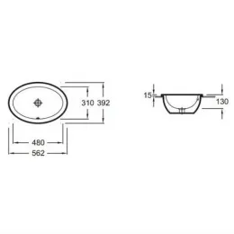 Встраиваемая сверху раковина Vox 56,2х39,2 см, с переливным отверстием в передней части, санфарфор EYH102-00 Jacob Delafon