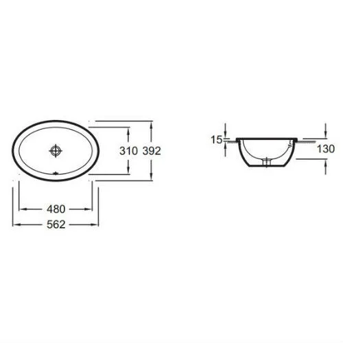 Встраиваемая сверху раковина Vox 56,2х39,2 см, с переливным отверстием в передней части, санфарфор EYH102-00 Jacob Delafon
