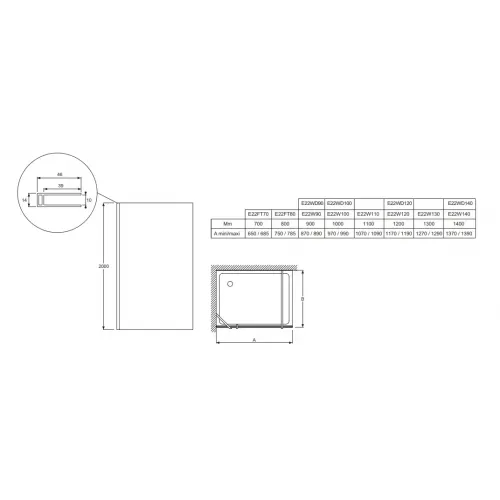 Душевая перегородка Walk-In Contra 76х200 см, 76 см, 6 мм E22FT80-GA Jacob Delafon