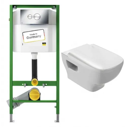 Комплект с инсталляцией Struktura горизонтальный выпуск, безободковый 713386+EDE102-00+E4270-00 Jacob Delafon