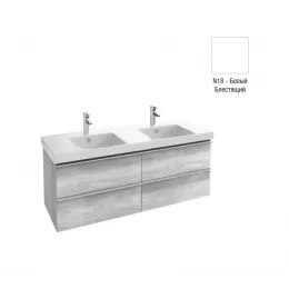 Модуль с раковиной Odeon Up 140 см, 4 ящика выдвижных, 2 для аксессуаров, двойная раковина, белый блестящий, подвесной монтаж E4779-00+EB997-N18 Jacob Delafon