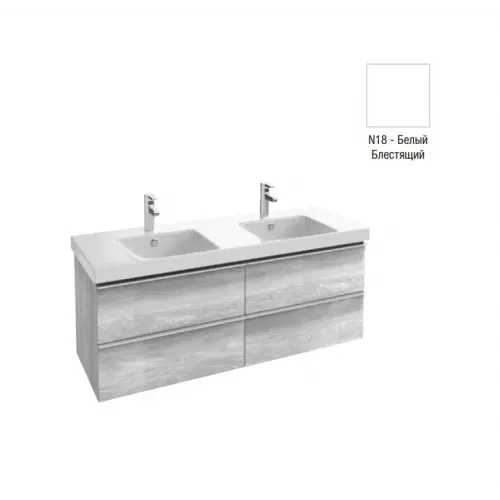 Модуль с раковиной Odeon Up 140 см, 4 ящика выдвижных, 2 для аксессуаров, двойная раковина, белый блестящий, подвесной монтаж E4779-00+EB997-N18 Jacob Delafon