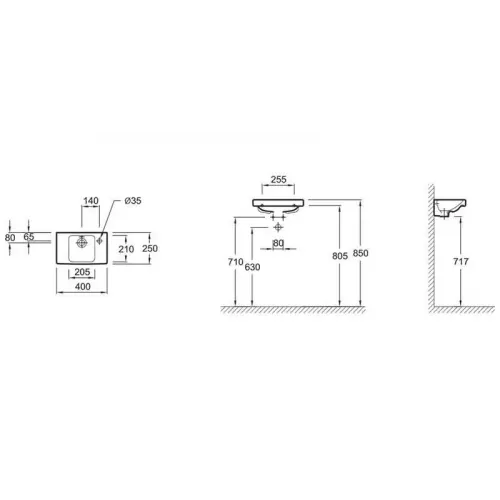 Подвесная раковина Odeon Up 40х25х9,5 см, 1 отверстие для смесителя с правой стороны, санфарфор E4799G-00 Jacob Delafon
