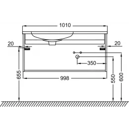 Модуль под раковину Madeleine 99,8х46,2х45,2 см, 2 ящика, встроенные ручки, белый матовый, для правосторонней раковины EB2055-J51 Jacob Delafon