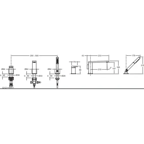 Смеситель на борт ванны Composed мультирежимный ручной душ, на 3 отв. E73078-CP Jacob Delafon