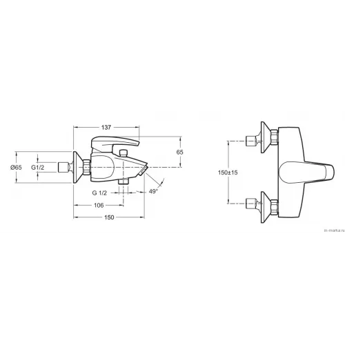 Настенный смеситель Tea с выходом на душ (без лейки), неповоротный излив E71600-CP Jacob Delafon