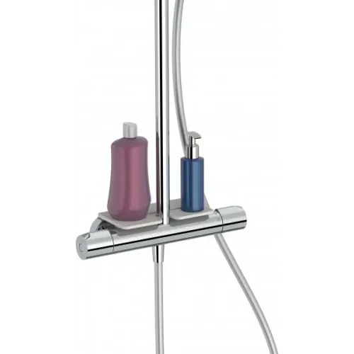 Душевая система без излива Metro с полкой, 3 режима, 30 см, round, термостат, верхний душ, с лейкой E26589-CP Jacob Delafon