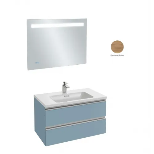 Комплект мебели для ванной Vox 80 см, ореховое дерево, 2 ящика, 1 отверстие для смесителя, с подсветкой, подвесной монтаж EB1160-NF+EB2028-RA-E16+EXAE112-Z-00 Jacob Delafon