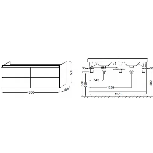 Модуль под раковину Odeon Up 137х48,5х53 см, белый блестящий лак EB997-G1C Jacob Delafon