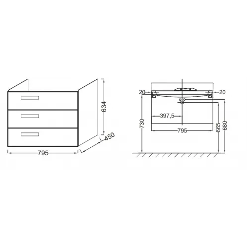 Модуль под раковину Rythmik 79,5х45х63,4 см, белый глянцевый, 3 выдвижных ящика EB1309-HU Jacob Delafon