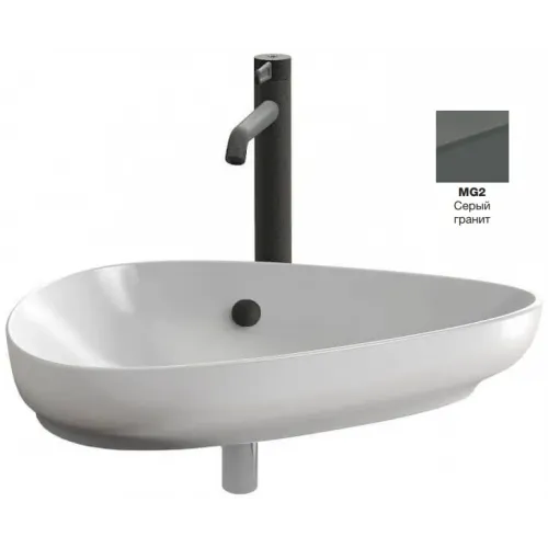 Накладная раковина Nouvelle Vague 56х40х18 см, серая, с керамической заглушкой слива, санфарфор EVI002-MG2 Jacob Delafon