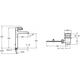 Высокий смеситель на столешницу Odeon Rive Gauche 24 см, ручка хром, неповоротный излив, белый цвет, с донным клапаном E21030-CP-00 Jacob Delafon