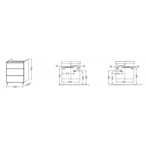 Модуль под раковину Odeon Up 62х38,4х73,8 см, серый дуб, для левосторонней раковины EB991G-E71 Jacob Delafon