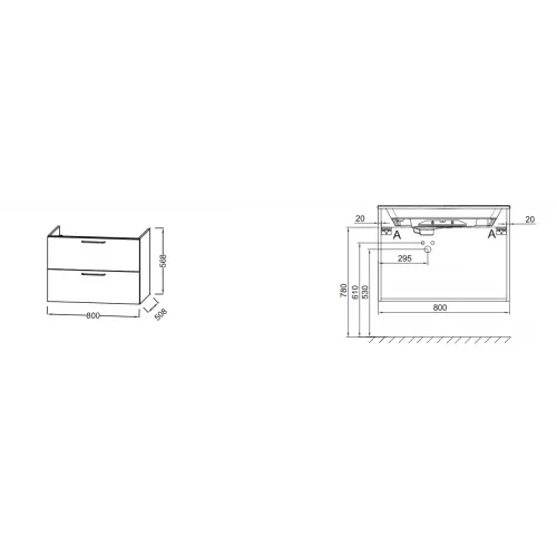 Модуль под раковину Odeon Rive Gauche 80х50,8х56,8 см, белый мрамор, ручки чёрные, 2 ящика EB2522-R9-NR4 Jacob Delafon