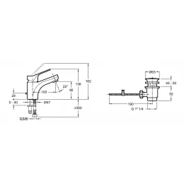 Смеситель для умывальника Brive неповоротный излив, с донным клапаном E78110-CP Jacob Delafon