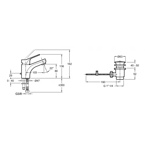 Смеситель для умывальника Brive неповоротный излив, с донным клапаном E78110-CP Jacob Delafon