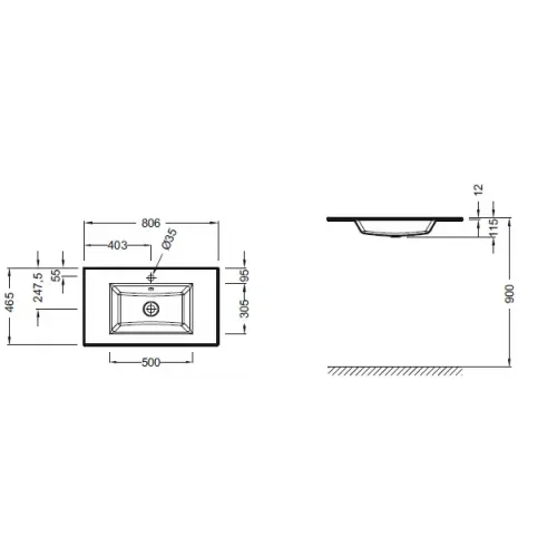 Мебельная раковина Vox 80,6х46,5 см, глянцевый коричневый, с 1 отверстием под смеситель EB2104-DD4 Jacob Delafon