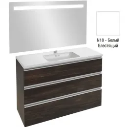 Комплект мебели для ванной Vox 120 см, белый блестящий, 3 выдвижных ящика, встроенные ручки, с функцией анти-пар, с подсветкой, подвесной монтаж EB1418-NF+EXAB112-Z-00+EB2041-RA-N18 Jacob Delafon