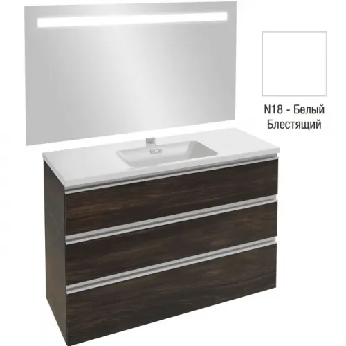 Комплект мебели для ванной Vox 120 см, белый блестящий, 3 выдвижных ящика, встроенные ручки, с функцией анти-пар, с подсветкой, подвесной монтаж EB1418-NF+EXAB112-Z-00+EB2041-RA-N18 Jacob Delafon