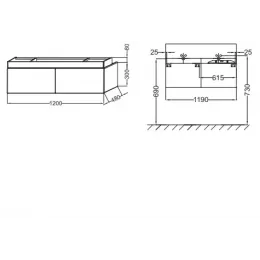 Модуль под раковину Terrace 120х48х38 см, серый антрацит блестящий, верхний ящик из цельного дерева, система push-to-open EB1188-442 Jacob Delafon