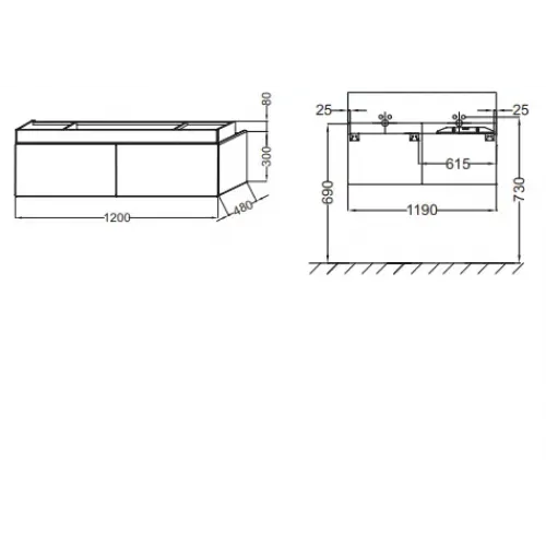 Модуль под раковину Terrace 120х48х38 см, серый антрацит блестящий, верхний ящик из цельного дерева, система push-to-open EB1188-442 Jacob Delafon