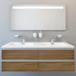 Комплект мебели для ванной Vox 140 см, ореховое дерево, 4 ящика, двойная раковина-столешница, с подсветкой, подвесной монтаж EB1420-NF+EB2020-RA-E16+EXAA112-Z-00 Jacob Delafon