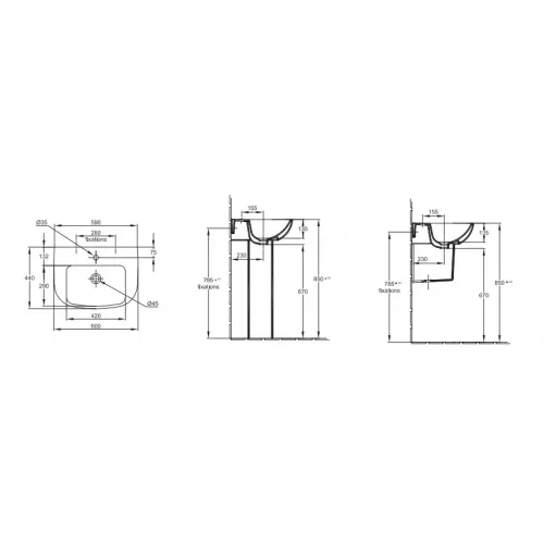 Подвесная раковина Odeon Up 60х44х13,5 см, с отверстием для смесителя, санфарфор E4700-00 Jacob Delafon