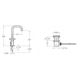 Высокий смеситель на столешницу Purist 29,6 см, поворотный излив, с донным клапаном E14595-3-CP Jacob Delafon