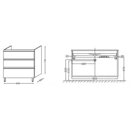 Модуль под раковину Vox 80х46х73,4 см, белый блестящий, 3 ящика, прямоугольная ручка EB2098-R2-N18 Jacob Delafon