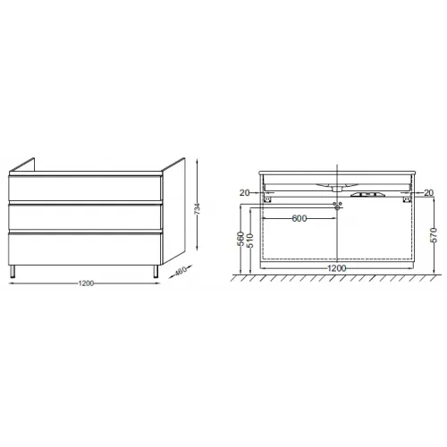 Модуль под раковину Vox 120х46х73,5 см, серая кожа, 3 выдвижных ящика EB2041-RA-N29 Jacob Delafon