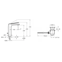 Высокий смеситель на столешницу Avid 20,4 см, неповоротный излив, без донного клапана E97347-ND-CP Jacob Delafon