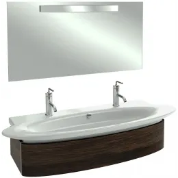 Комплект мебели для ванной Presqu'ile 130 см, палисандр шпон, 1 ящик, 2 отверстия для смесителя, с подсветкой, подвесной монтаж EB1101-V13+EB1110-NF+E4445-00 Jacob Delafon