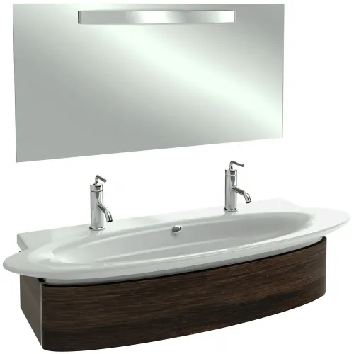 Комплект мебели для ванной Presqu'ile 130 см, палисандр шпон, 1 ящик, 2 отверстия для смесителя, с подсветкой, подвесной монтаж EB1101-V13+EB1110-NF+E4445-00 Jacob Delafon