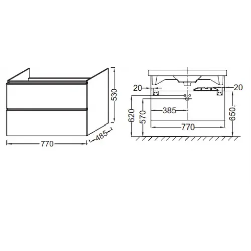 Модуль под раковину Odeon Up 77х48,5х53 см, белый блестящий, производство Франция EB885-N18 Jacob Delafon