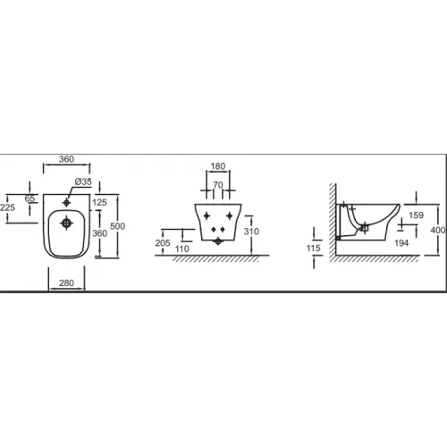 Биде Vox 35х50,5 см, подвесное, без крышки EME0002-00 Jacob Delafon