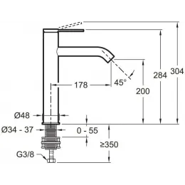 Высокий смеситель на столешницу Grands Boulevards 20 см, неповоротный излив, без донного клапана E77959-4AND-CP Jacob Delafon
