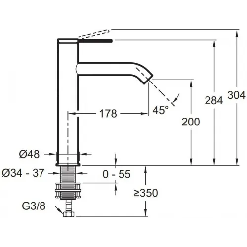 Высокий смеситель на столешницу Grands Boulevards 20 см, неповоротный излив, без донного клапана E77959-4AND-CP Jacob Delafon