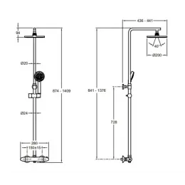 Душевая система без излива Brive 3 режима, 20 см, round, термостат, верхний душ, с лейкой E24444-CP Jacob Delafon