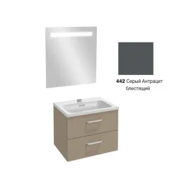 Комплект мебели для ванной Vox 60 см, серый антрацит лак, изогнутая ручка, 2 выдвижных ящика, подвесной монтаж, с подсветкой EB1411-NF+EXAF112-Z-00+EB2080-R1-442 Jacob Delafon