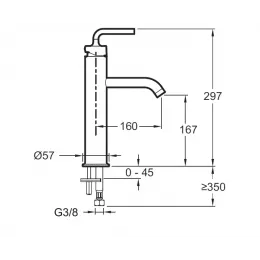 Смеситель для умывальника Purist 297 мм, неповоротный излив, с донным клапаном, термостат E14404-4A-CP Jacob Delafon