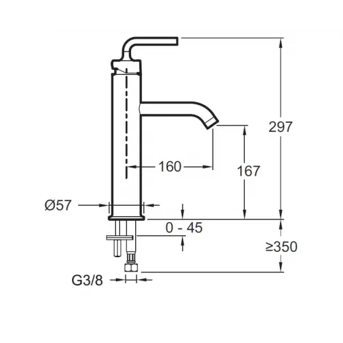 Смеситель для умывальника Purist 297 мм, неповоротный излив, с донным клапаном, термостат E14404-4A-CP Jacob Delafon