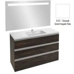 Комплект мебели для ванной Vox 120 см, белый блестящий лак, с 3 выдвижными ящиками, встр. ручки, с функцией анти-пар, подвесной монтаж, с подсветкой EB1418-NF+EXAB112-Z-00+EB2041-RA-G1C Jacob Delafon