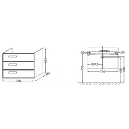 Модуль под раковину Rythmik 59,5х45х63,4 см, квебекский дуб, 3 выдвижных ящика EB1307-E10 Jacob Delafon