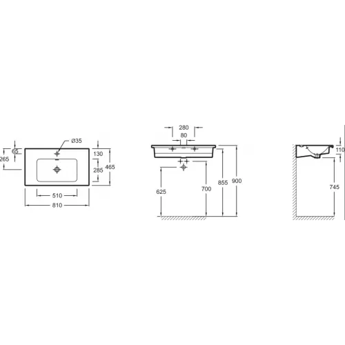 Мебельная раковина Vox 80х46,5 см, 1 отверстие для смесителя, глянцевый белый EB2104-DD1 Jacob Delafon