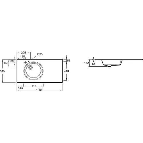 Встраиваемая сверху раковина Odeon Rive Gauche 100,6х51,5 см, матовая бронза, стекло, с отв. под смеситель EB2564-DE3 Jacob Delafon