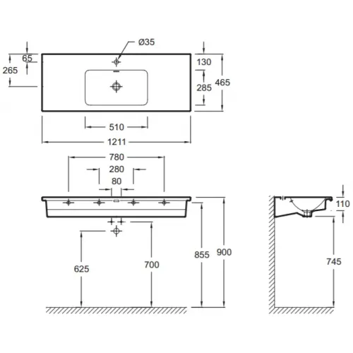 Мебельная раковина Vox 120х46 см, с гладкой нижней поверхностью (для установки на мебель) EXAB112-Z-00 Jacob Delafon