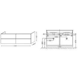 Модуль под раковину Vox 140х46х45,2 см, белый блестящий, прямоугольная ручка, 4 ящика EB2070-R2-N18 Jacob Delafon