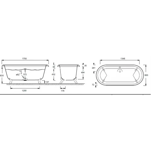 Чугунная ванна Cleo 175х80 см, отдельностоящая, овальная, антискользящее покр. E2901N-00 Jacob Delafon