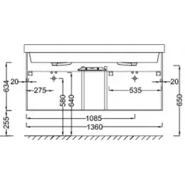 Модуль под раковину Soprano 136х53,5х63,5 см, квебекский дуб, 4 ящика и 1 внутренний ящик EB1335-E10 Jacob Delafon